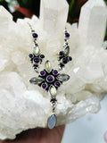 Breathtaking amethyst, labradorite, mother of pearl necklace in 925 sterling silver - Shwasam