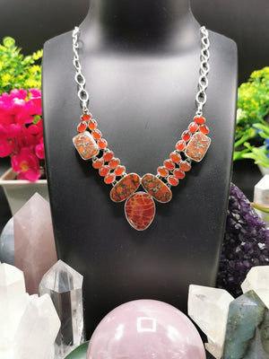 925 Silver Necklace made with crackled fire agate, copper turquoise and carnelian | gifts for her | gifts for girlfriend | gifts for mom daughter sister - Shwasam