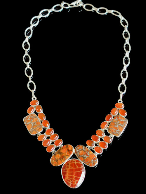 925 Silver Necklace made with crackled fire agate, copper turquoise and carnelian | gifts for her | gifts for girlfriend | gifts for mom daughter sister - Shwasam