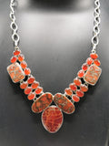 925 Silver Necklace made with crackled fire agate, copper turquoise and carnelian | gifts for her | gifts for girlfriend | gifts for mom daughter sister - Shwasam