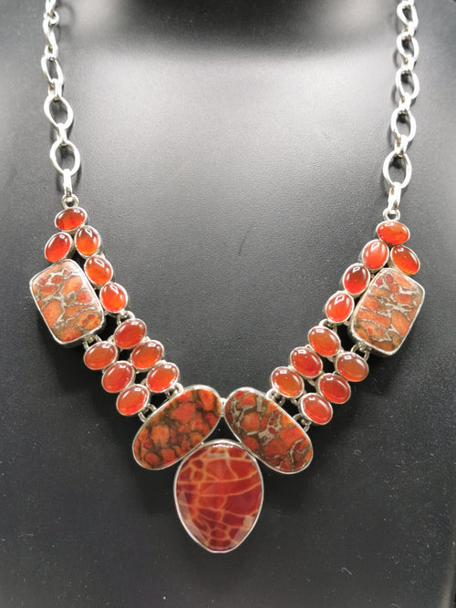 925 Silver Necklace made with crackled fire agate, copper turquoise and carnelian | gifts for her | gifts for girlfriend | gifts for mom daughter sister - Shwasam