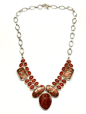 925 Silver Necklace made with crackled fire agate, copper turquoise and carnelian | gifts for her | gifts for girlfriend | gifts for mom daughter sister - Shwasam