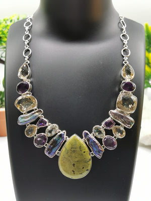 925 Silver Necklace with Termamian, Freshwater Pearl, Green Amethyst, Amethyst & Citrine stone | gemstone jewelry | crystal jewelry | quartz - Shwasam