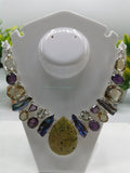925 Silver Necklace with Termamian, Freshwater Pearl, Green Amethyst, Amethyst & Citrine stone | gemstone jewelry | crystal jewelry | quartz - Shwasam