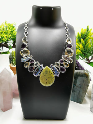 925 Silver Necklace with Termamian, Freshwater Pearl, Green Amethyst, Amethyst & Citrine stone | gemstone jewelry | crystal jewelry | quartz - Shwasam