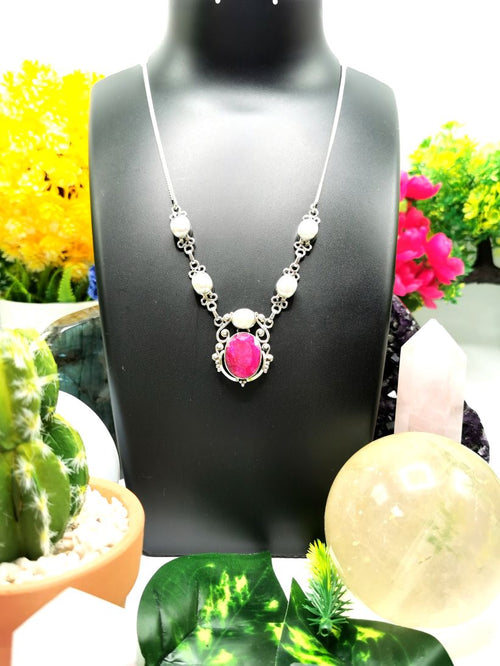 Stunning Ruby and Pearl necklace in 925 sterling silver - gemstone/crystal jewelry | Mother's Day/engagement/wedding/anniversary/occasion gift - Shwasam