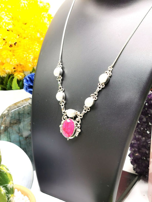 Stunning Ruby and Pearl necklace in 925 sterling silver - gemstone/crystal jewelry | Mother's Day/engagement/wedding/anniversary/occasion gift - Shwasam