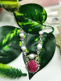 Stunning Ruby and Pearl necklace in 925 sterling silver - gemstone/crystal jewelry | Mother's Day/engagement/wedding/anniversary/occasion gift - Shwasam