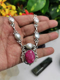 Stunning Ruby and Pearl necklace in 925 sterling silver - gemstone/crystal jewelry | Mother's Day/engagement/wedding/anniversary/occasion gift - Shwasam