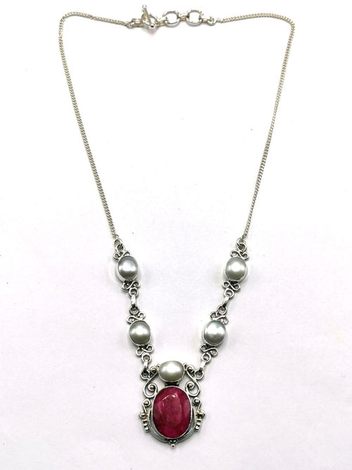 Stunning Ruby and Pearl necklace in 925 sterling silver - gemstone/crystal jewelry | Mother's Day/engagement/wedding/anniversary/occasion gift - Shwasam