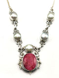 Stunning Ruby and Pearl necklace in 925 sterling silver - gemstone/crystal jewelry | Mother's Day/engagement/wedding/anniversary/occasion gift - Shwasam