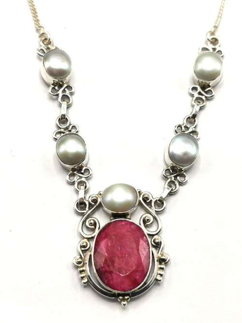 Stunning Ruby and Pearl necklace in 925 sterling silver - gemstone/crystal jewelry | Mother's Day/engagement/wedding/anniversary/occasion gift - Shwasam