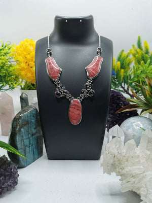 Gemstone jewelry necklace with Rhodochrosite and Mystic stone made in 925 sterling silver - Shwasam