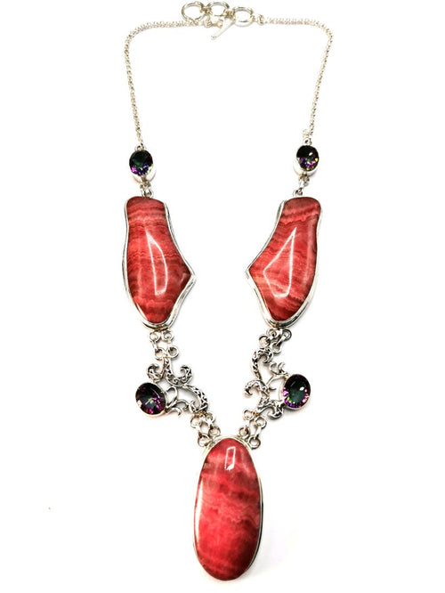 Gemstone jewelry necklace with Rhodochrosite and Mystic stone made in 925 sterling silver - Shwasam