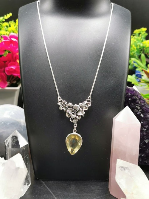 Lemon Quartz Necklace in 925 sterling silver with fashionable stones | gemstone jewelry | crystal jewelry | quartz jewelry - Shwasam