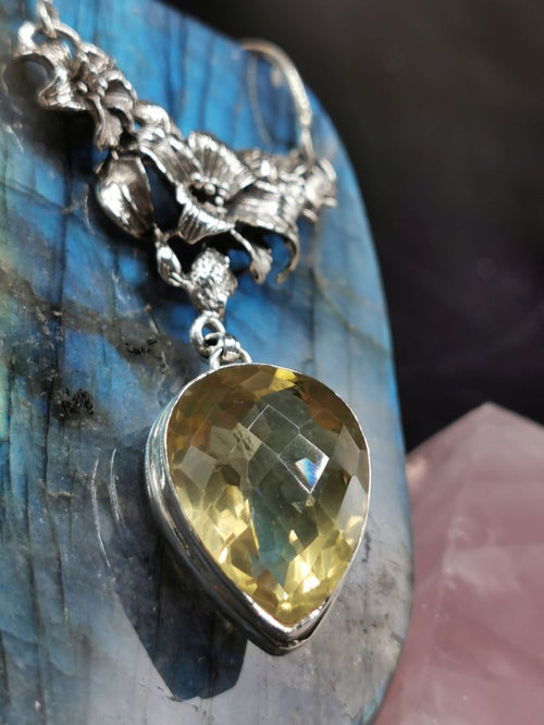 Lemon Quartz Necklace in 925 sterling silver with fashionable stones | gemstone jewelry | crystal jewelry | quartz jewelry - Shwasam