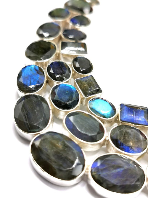 Labradorite stone necklace in 925 sterling silver jewelry, original Labradorite with natural blue firing | Christmas gift | Mothers Day | Anniversary Gift | Birthday Gift - Shwasam