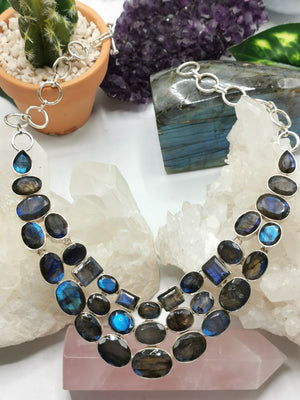 Labradorite stone necklace in 925 sterling silver jewelry, original Labradorite with natural blue firing | Christmas gift | Mothers Day | Anniversary Gift | Birthday Gift - Shwasam