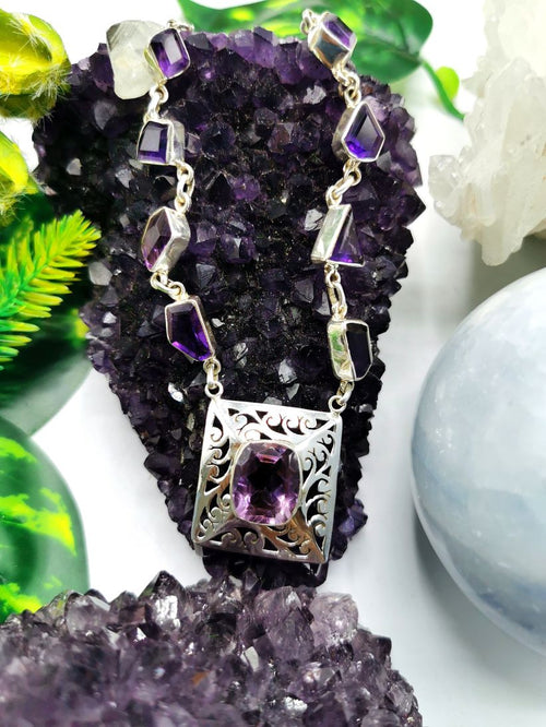Stunning amethyst necklace in 925 sterling silver | Christmas gift | Mothers Day | Anniversary Gift | Birthday Gift - Shwasam