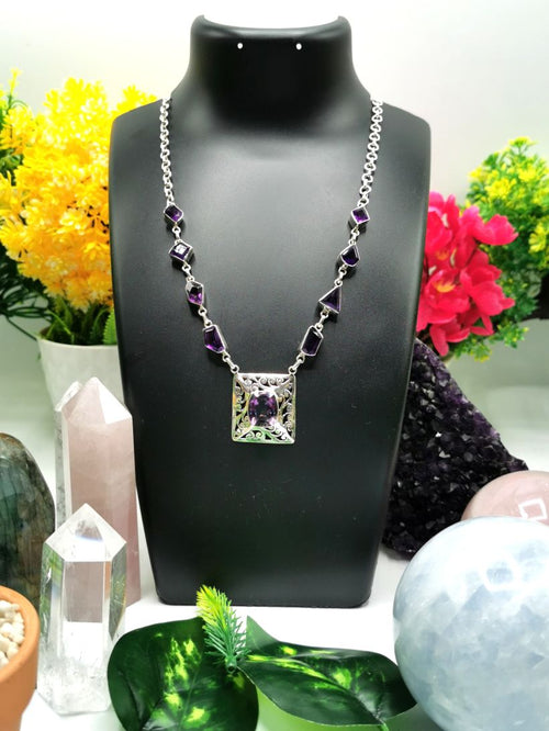Stunning amethyst necklace in 925 sterling silver | Christmas gift | Mothers Day | Anniversary Gift | Birthday Gift - Shwasam