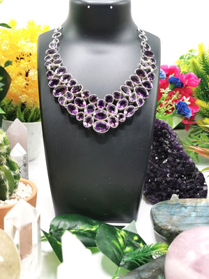 Exquisite Designer Amethyst Stone Necklace set in 925 Sterling Silver | gemstone jewelry | crystal jewelry | quartz jewelry | Amethyst Necklace - Shwasam