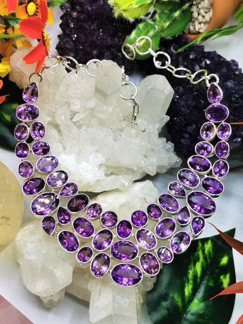 Exquisite Designer Amethyst Stone Necklace set in 925 Sterling Silver | gemstone jewelry | crystal jewelry | quartz jewelry | Amethyst Necklace - Shwasam