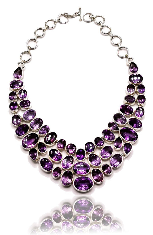 Exquisite Designer Amethyst Stone Necklace set in 925 Sterling Silver | gemstone jewelry | crystal jewelry | quartz jewelry | Amethyst Necklace - Shwasam