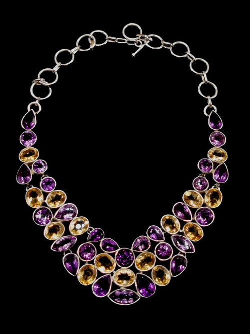 Exquisite Designer Amethyst Citrine Stone Necklace set in 925 Sterling Silver | Christmas gift | Mothers Day | Anniversary Gift | Birthday Gift | Wedding Gift | Amethyst Citrine Necklace - Shwasam