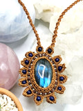 Intricately handcrafted Macrame necklace with labradorite and lapis lazuli stones | gifts for her | gifts for girlfriend | gifts for mom daughter sister - Shwasam