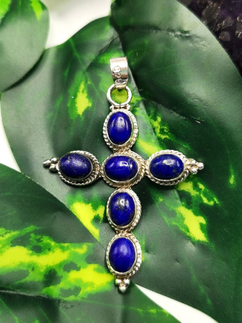 Elegant Cross shaped lapis lazuli pendant in 925 sterling silver | gemstone jewelry | crystal jewelry | quartz jewelry - Shwasam