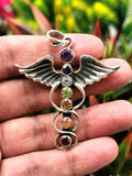 Chakra stones pendant in 925 sterling silver with Amethyst, Garnet, Iolite, Carnelian, Blue Topaz, Peridot, Citrine stones | gifts for her | gifts for girlfriend | gifts for mom daughter sister - Shwasam