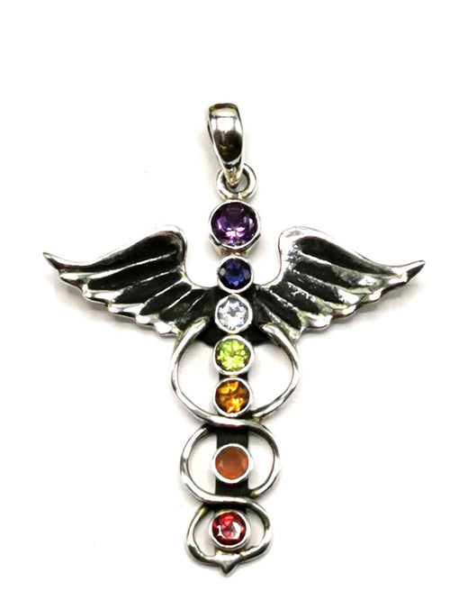 Chakra stones pendant in 925 sterling silver with Amethyst, Garnet, Iolite, Carnelian, Blue Topaz, Peridot, Citrine stones | gifts for her | gifts for girlfriend | gifts for mom daughter sister - Shwasam