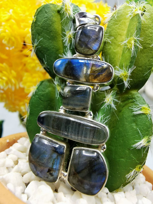 Labradorite Gemstone 925 Sterling Silver Inukshuk Pendant | gemstone jewelry | crystal jewelry | quartz - Shwasam