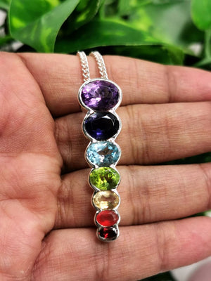 Beautiful Pendant in 925 silver with Amethyst, Garnet, Iolite, Carnelian, Blue Topaz, Peridot and Citrine stones - Shwasam