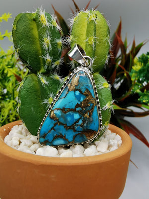 925 Silver gemstone pendant with Blue Copper Turquoise stone, daily wear silver jewelry | Mothers Day | Anniversary Gift | Birthday Gift - Shwasam