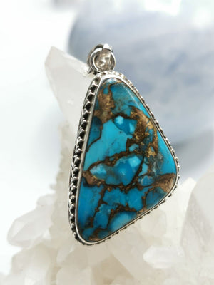 925 Silver gemstone pendant with Blue Copper Turquoise stone, daily wear silver jewelry | Mothers Day | Anniversary Gift | Birthday Gift - Shwasam