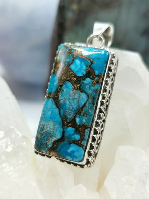 Blue Copper Turquoise pendant in 925 sterling silver  | gemstone jewelry | crystal jewelry | quartz - Shwasam