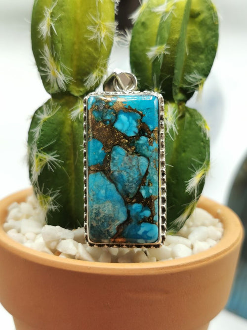 Blue Copper Turquoise pendant in 925 sterling silver  | gemstone jewelry | crystal jewelry | quartz - Shwasam