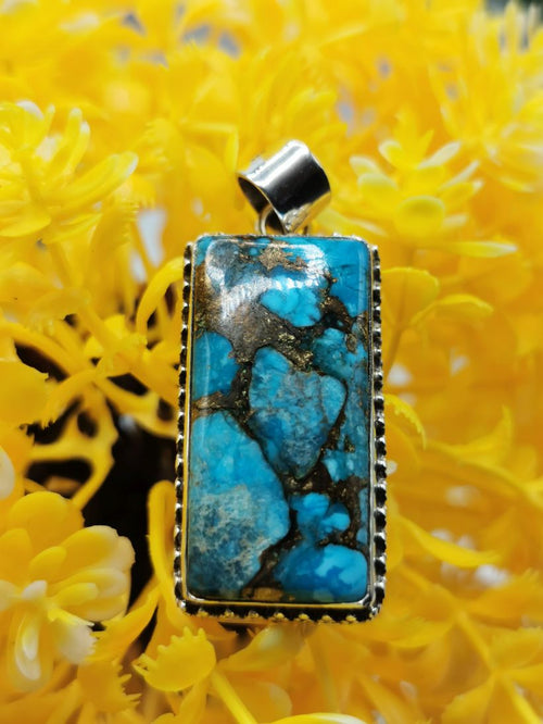 Blue Copper Turquoise pendant in 925 sterling silver  | gemstone jewelry | crystal jewelry | quartz - Shwasam