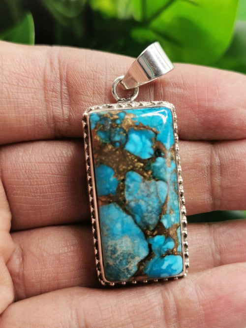 Blue Copper Turquoise pendant in 925 sterling silver  | gemstone jewelry | crystal jewelry | quartz - Shwasam