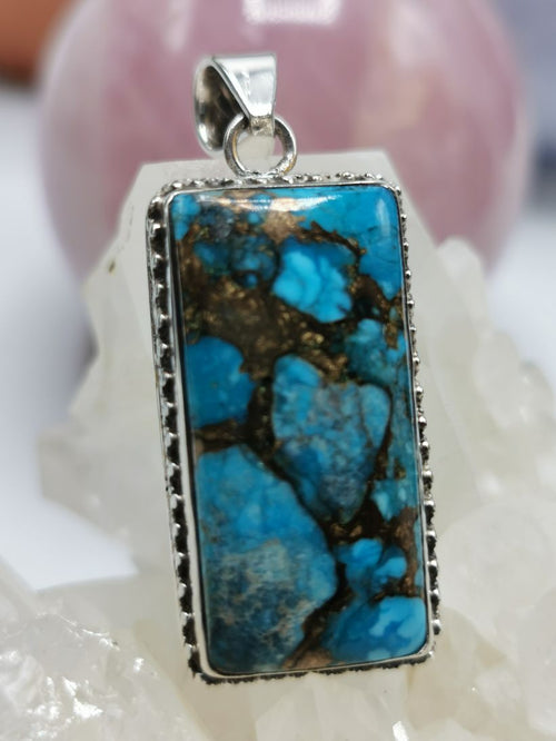 Blue Copper Turquoise pendant in 925 sterling silver  | gemstone jewelry | crystal jewelry | quartz - Shwasam