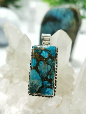 Blue Copper Turquoise pendant in 925 sterling silver  | gemstone jewelry | crystal jewelry | quartz - Shwasam
