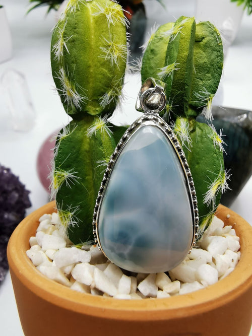 Larimar stone pendant for jewelry made in 925 sterling silver | gemstone jewelry | crystal jewelry | quartz - Shwasam