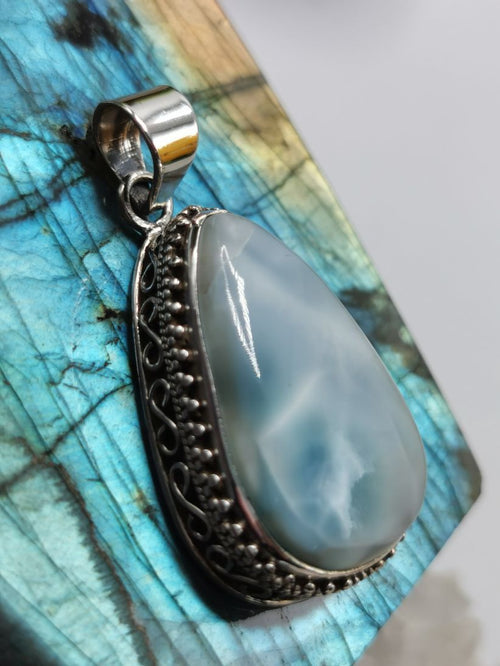 Larimar stone pendant for jewelry made in 925 sterling silver | gemstone jewelry | crystal jewelry | quartz - Shwasam