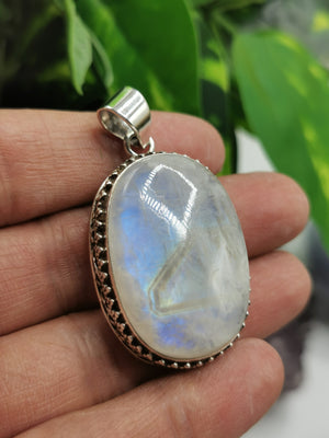 Rainbow Moonstone Pendant made in 925 Sterling Silver - Genuine blue flash moonstone stone pendant | Christmas gift | Mothers Day | Anniversary Gift | Birthday Gift - Shwasam