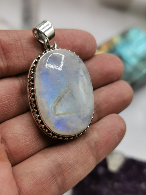Rainbow Moonstone Pendant made in 925 Sterling Silver - Genuine blue flash moonstone stone pendant | Christmas gift | Mothers Day | Anniversary Gift | Birthday Gift - Shwasam
