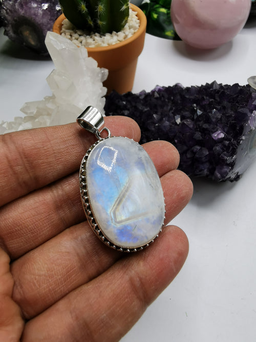 Rainbow Moonstone Pendant made in 925 Sterling Silver - Genuine blue flash moonstone stone pendant | Christmas gift | Mothers Day | Anniversary Gift | Birthday Gift - Shwasam