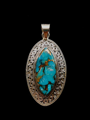 Amazing blue copper turquoise pendant in 925 Sterling Silver | Christmas gift | Mothers Day | Anniversary Gift | Birthday Gift - Shwasam