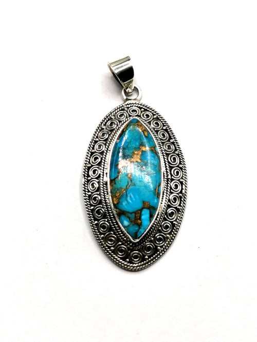Amazing blue copper turquoise pendant in 925 Sterling Silver | Christmas gift | Mothers Day | Anniversary Gift | Birthday Gift - Shwasam