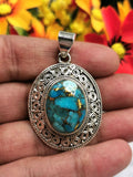 Awesome blue copper turquoise pendant in 925 Sterling Silver | Christmas gift | Mothers Day | Anniversary Gift | Birthday Gift - Shwasam